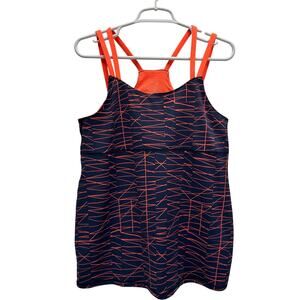 Oiselle Tank Top Built in shelf bra Blue Orange Size 12